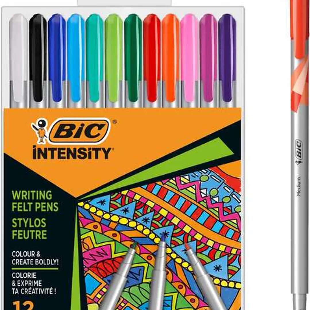 Bic Intensity Medium Pack de 12 Rotuladores - Punta Media de 0.8mm - Tinta con Base de Agua - Colores Surtidos 1