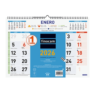 Finocam Calendario de Pared - Anual 2026 - Espacio para Escribir - Formato L - 430x10x310mm - Numeros Grandes - Color Azul y Blanco