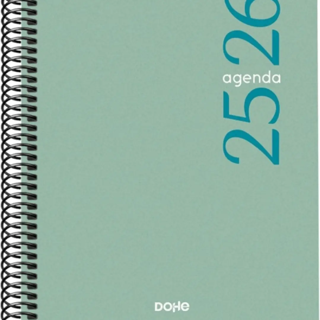 Dohe Esencial Agenda Escolar 25/26 Espiral A5 - Dia Pagina - Papel 70g/m2 - Cubierta en Polipropileno - Color Verde 1