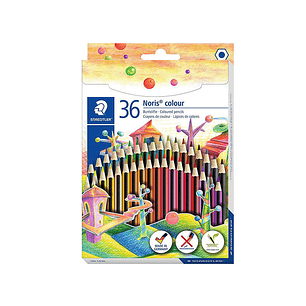 Staedtler Noris Colour 185 Pack de 36 Lapices Hexagonales de Colores - Fabricados en Wopex - Muy Resistentes - Madera de Fuentes Sostenibles - Colores