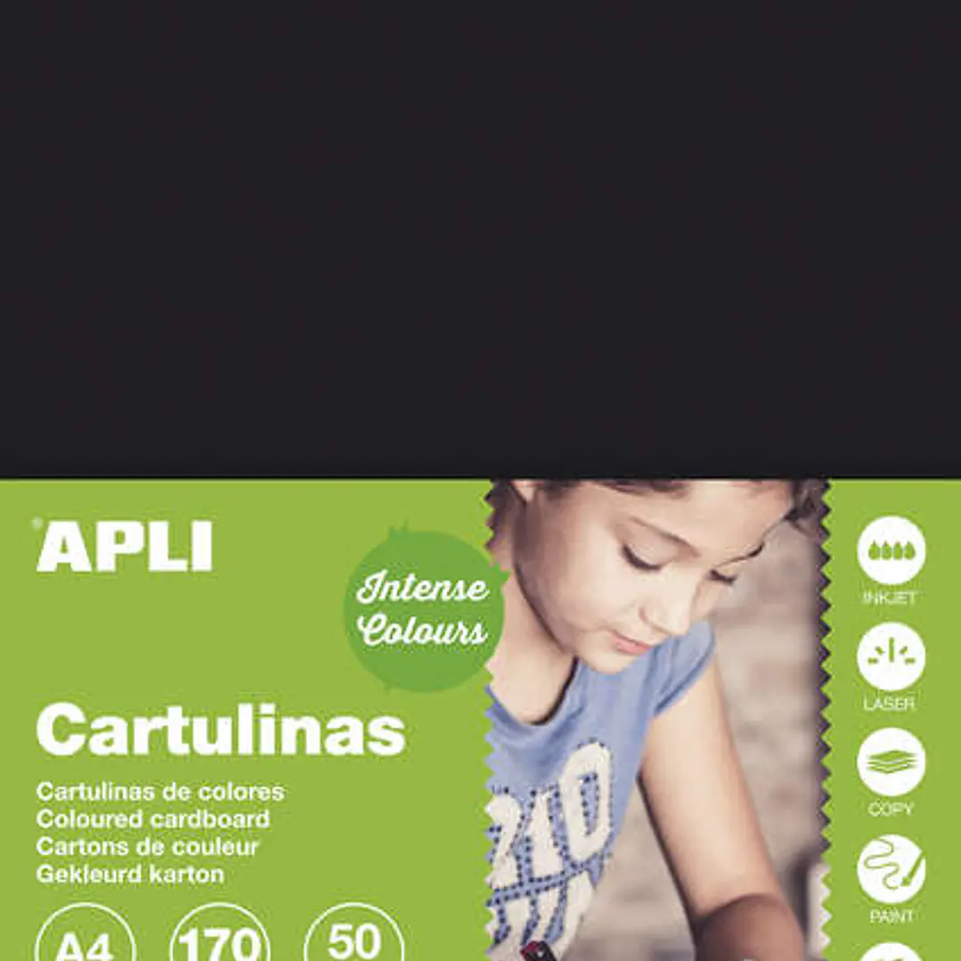 Apli Pack de 50 Cartulinas A4 170g - Color Negro 1