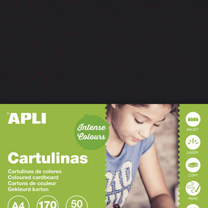 Apli Pack de 50 Cartulinas A4 170g - Color Negro 1