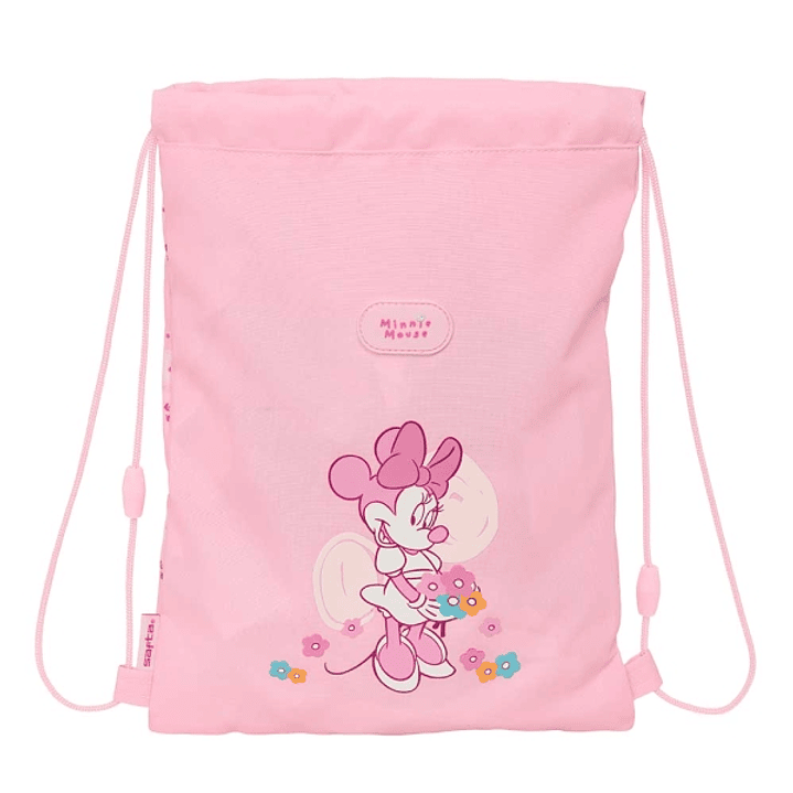 Safta Minnie Mouse Baby Saco Plano - Bolsillo con Cremallera - Cierre con Cordones - 3L - Materiales de Calidad - 260x10x340mm - Color Rosa 1