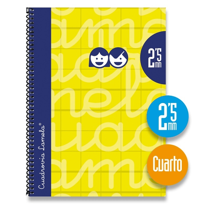 Lamela Cuaderno Espiral con 80 Hojas de 70g/m2 con Margen - Formato Cuarto - Pauta Cuadrovia de 2.5mm - Cubierta Extra Dura - Papel Offset Blanco Extr 1