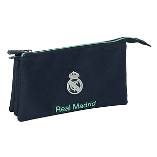 Safta Real Madrid 2ª Equipacion 25/26 Portatodo - 3 Compartimentos con Cremalleras - Bolsillo Interior - 0.6L - 220x30x120mm - Color Azul Marino