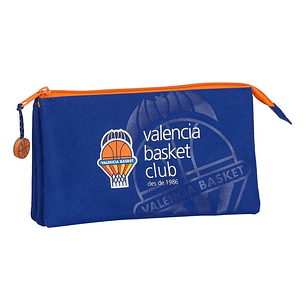 Safta Valencia Basket Portatodo - 3 Compartimentos con Cremalleras - Bolsillo Interior - 0.6L - 220x30x120mm - Color Azul Oscuro