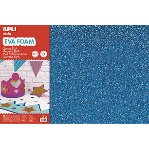 Apli Goma Eva Purpurina Azul 600x400mm - 3 Hojas Brillantes y Flexibles