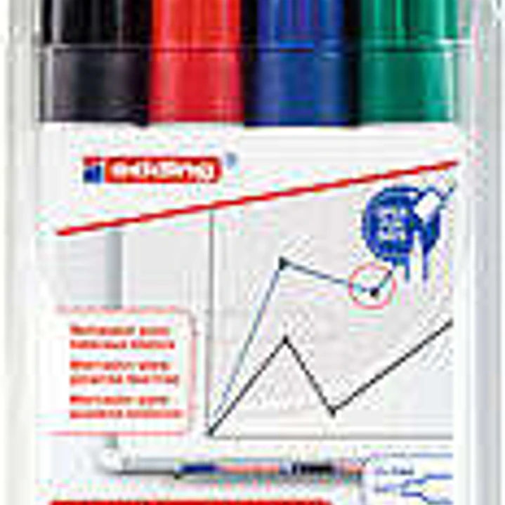 Edding 660 Pack de 4 Rotuladores para Pizarra Blanca - Punta Redonda - Trazo entre 1.5 y 3mm - Recargable - Secado Rapido - Colores Surtidos 1