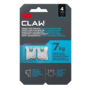 3M Claw Pack de 4 Ganchos de Metal para Paredes de Yeso - Soporta hasta 7kg - Color Gris/Titanio