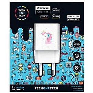 TechOneTech Unicornio Dream Cargador Doble de Pared USB-A - Alto Rendimiento