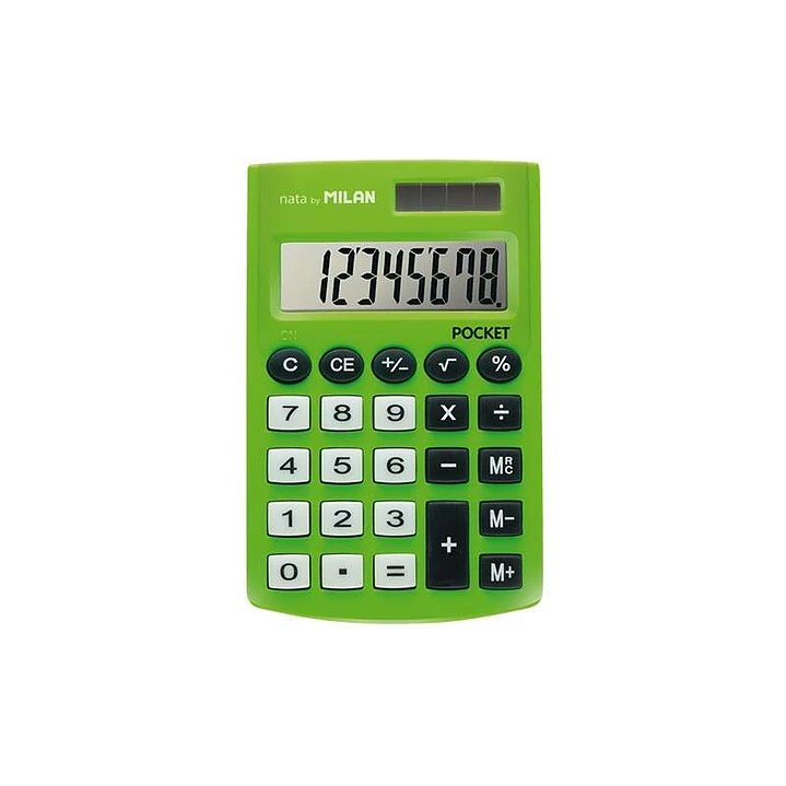 Milan Pocket Calculadora de Bolsillo con Pantalla de 8 Digitos - 3 Teclas de Memoria y Raiz Cuadrada - Teclas con Tacto Suave - Color Verde 1