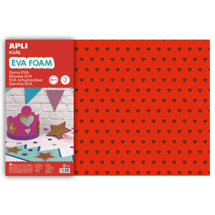 Apli Goma Eva Impresa Purpurina Corazones 600x400 - 3 Hojas de Tamaño Grande y Brillantes 1