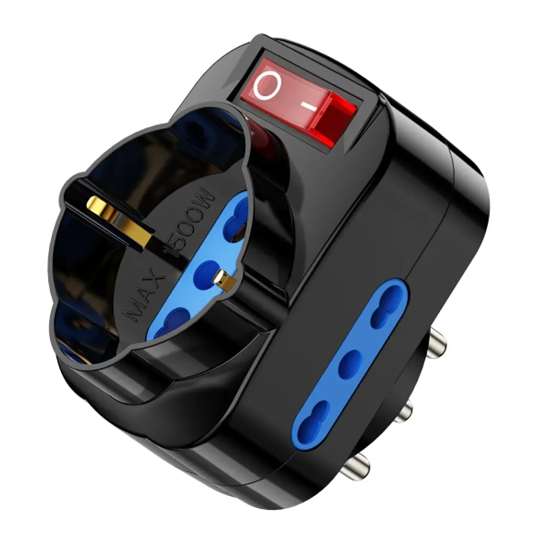 Ewent Regleta de 3 Tomas de Pared - 3x Tomas Italianas Tipo L/ Schuko de 10/16A - 2 Tomas L + 1 Toma L/F (Schuko) - Interruptor On/Off - Proteccion In 1