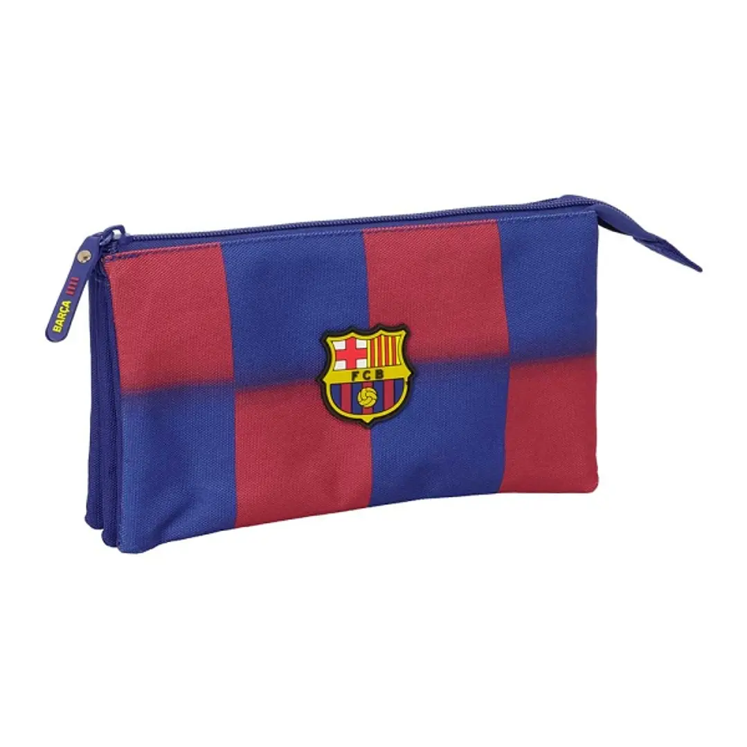 Safta F.C.Barcelona Estuche Portatodo de 0.6L - 3 Compartimentos - Cierre de Cremallera Central - 22x12x3cm - Color Rojo y Azul 1
