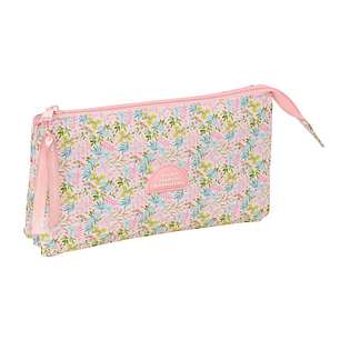 Safta VMB Portatodo - 3 Compartimentos con Cremalleras - Bolsillo Interior - 0.6L - 220x30x120mm - Color Rosa