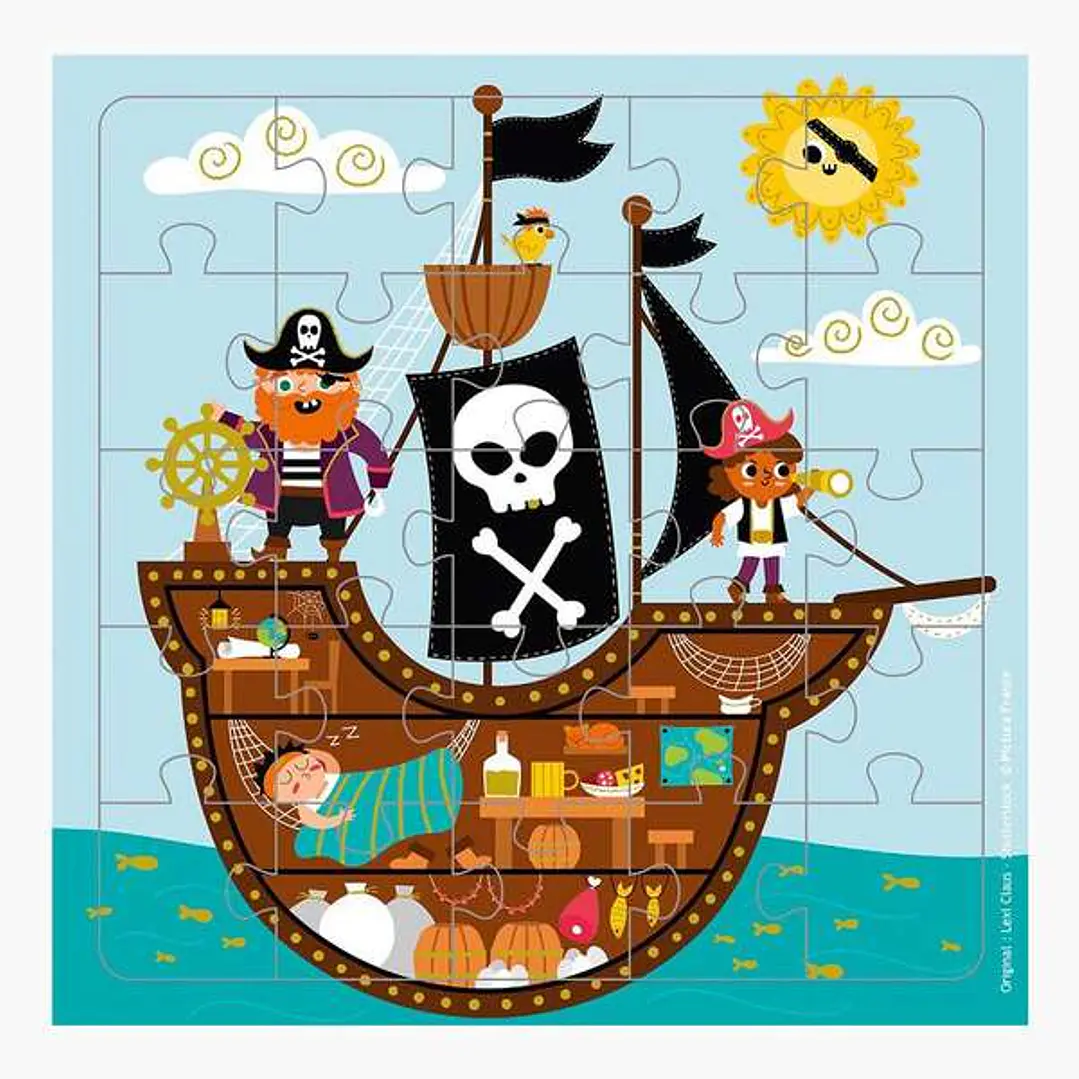 Pictura Tarjeta Puzzle Piratas - 15.5x15.5cm - 25 Piezas - Tematica Piratas - Incluye Tarjeta Plegada y Sobre Blanco - Certificacion FSC 1