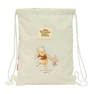 Safta Winnie The Pooh Saco Plano - Bolsillo con Cremallera - Cierre con Cordones - 3L - 260x10x340mm - Color Beige