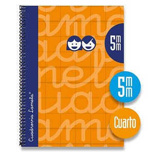 Lamela Cuaderno Espiral con 80 Hojas de 70g/m2 con Margen - Formato Cuarto - Pauta Cuadrovia de 5mm - Cubierta Extra Dura - Papel Offset Blanco Extra 