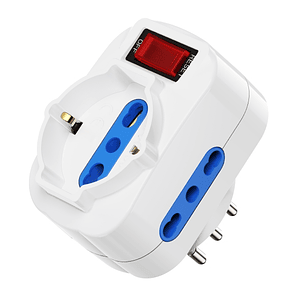 Ewent Regleta de 3 Tomas de Pared - 3x Tomas Italianas Tipo L/ Schuko de 10/16A - 2 Tomas L + 1 Toma L/F (Schuko) - Interruptor On/Off - Proteccion In