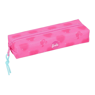 Safta Barbie Corazones Portatodo - Cremallera - Goma Elastica - 0.53L - 220x70x40mm - Color Rosa