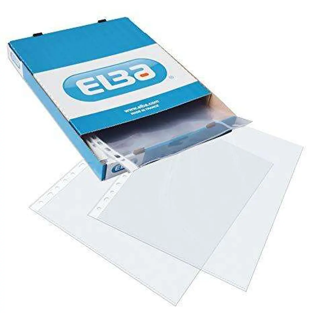 Elba Pack de 100 Fundas Multitaladro PP 90 Micras - Tamaño Folio - Acabado Piel Naranja - Transparente 1