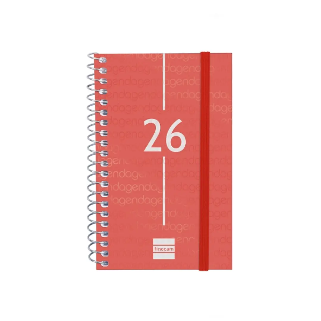 Finocam Year Agenda de Espiral - Anual 2026 - Tapa Ligera - Formato E3 - 85x14x127mm - Semana Vista Horizontal - Color Rojo 1