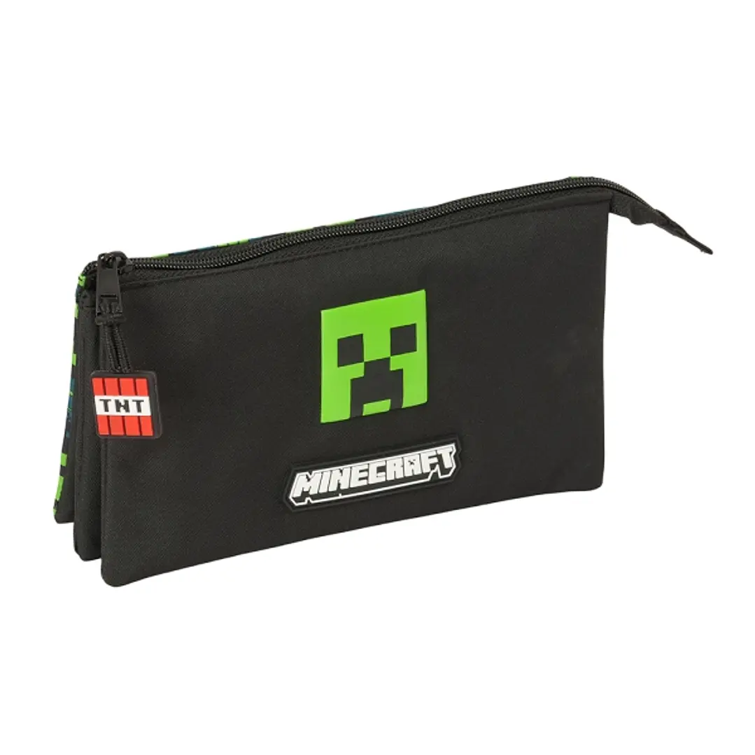Safta Minecraft TNT Estuche Portatodo - 3 Compartimentos - 22x12x3cm - Color Negro 1
