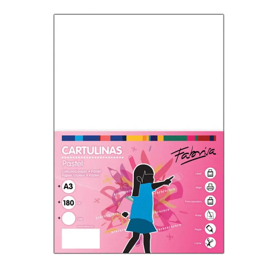 Fabrisa Pack de 100 Cartulinas 180 g/m² - Tamaño A3 - Color Blanco 1