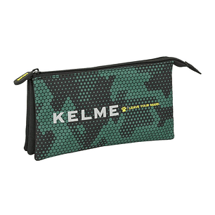 Safta Kelme Camo Portatodo - 3 Compartimentos con Cremalleras - Bolsillo Interior - 0.6L - 220x30x120mm - Color Verde Camuflaje