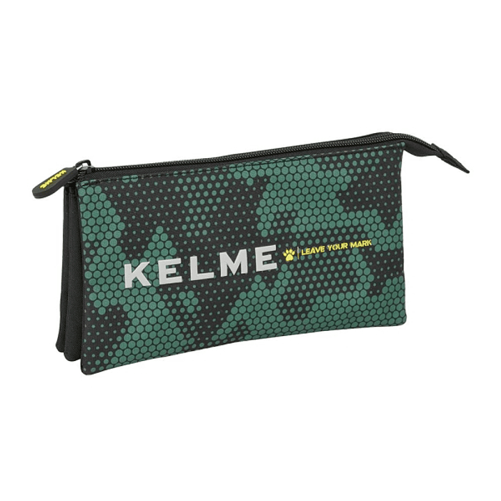 Safta Kelme Camo Portatodo - 3 Compartimentos con Cremalleras - Bolsillo Interior - 0.6L - 220x30x120mm - Color Verde Camuflaje 1