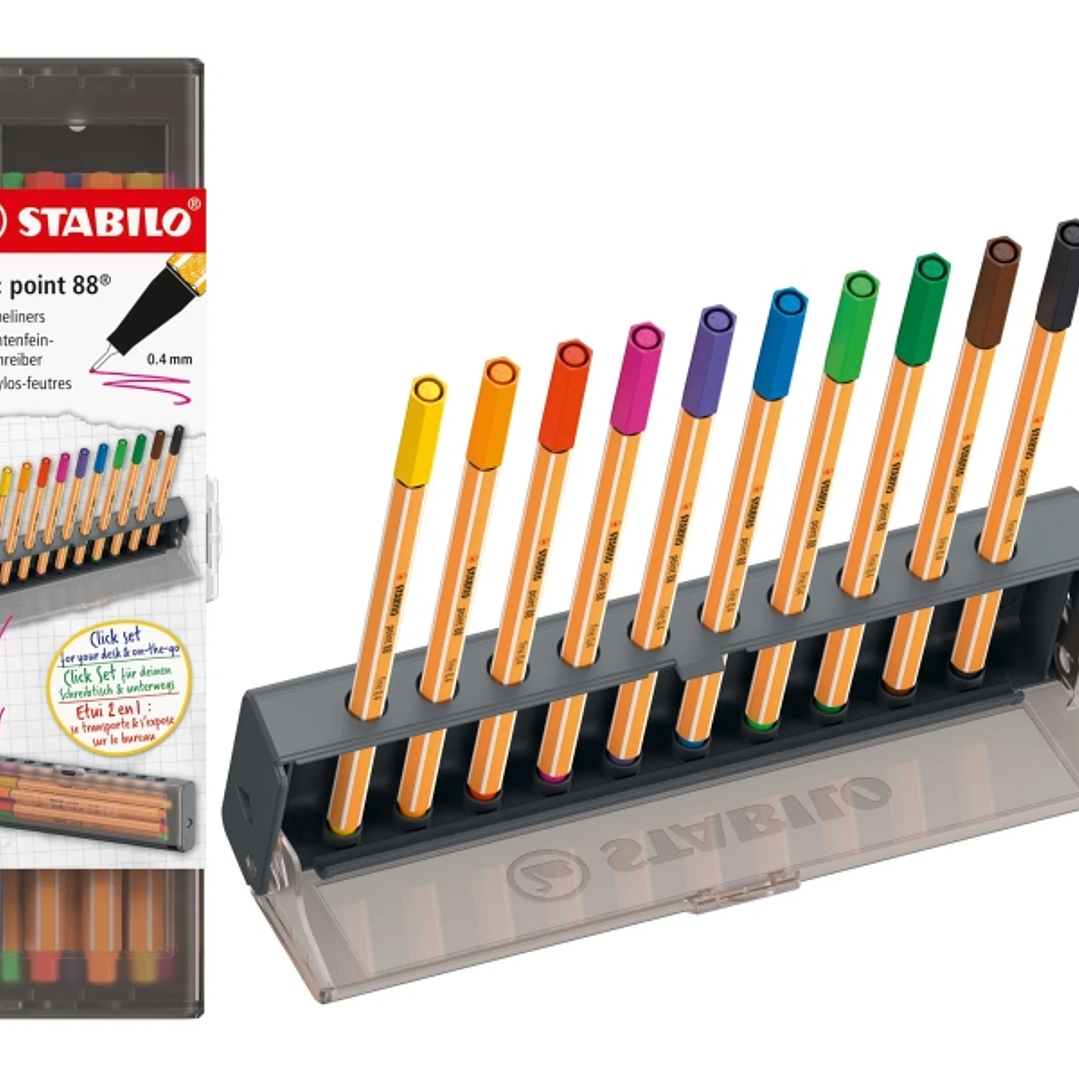 Stabilo Point 88 Set de Mesa con 10 Rotuladores de Punta de Fibra - Trazo de 0.4mm aprox. - Tinta con Base de Agua - Colores Surtidos 1
