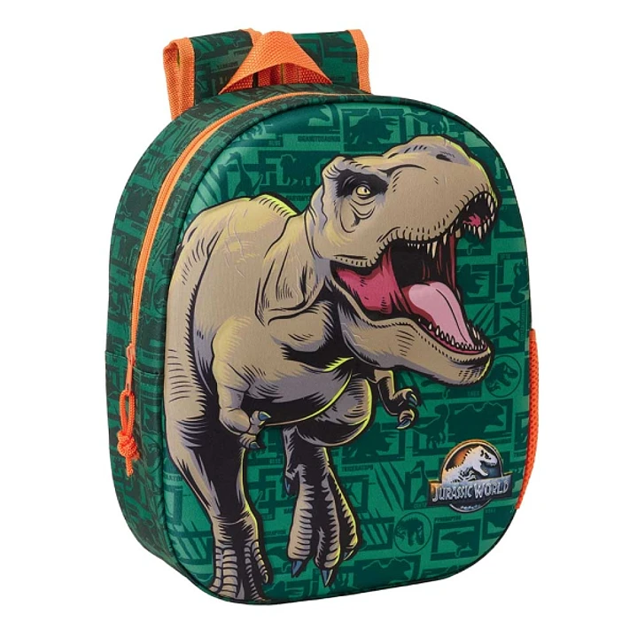 Safta Jurassic World Mochila 3D de 8.64L - Portabotellas - Tarjeta de Identificacion Personal - Hombreras Acolchadas - 27x33x10cm - Color Verde Oscuro 1