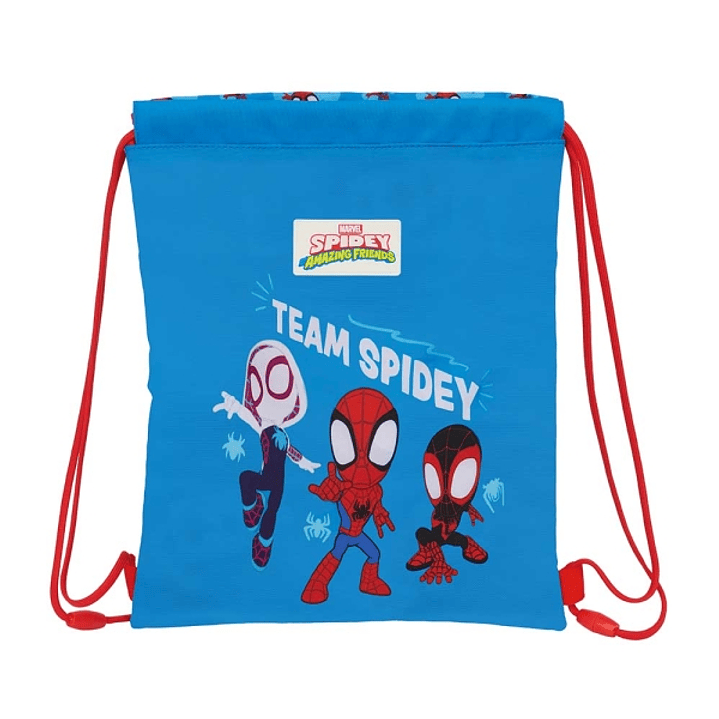 Safta Spidey Saco Plano - Bolsillo con Cremallera - Cierre con Cordones - 3L - 260x10x340mm - Color Rojo y Azul 1