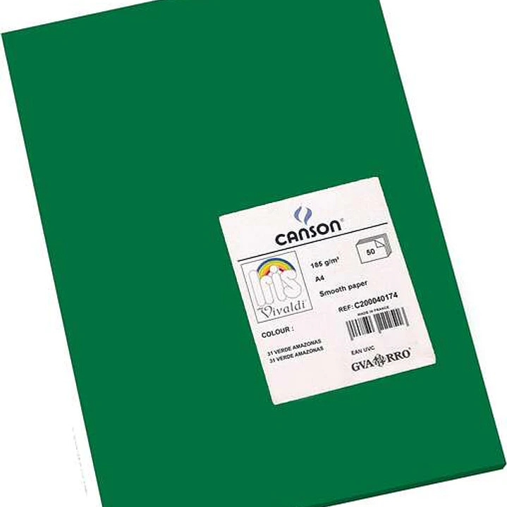 Canson Guarro Pack de 50 Cartulinas Iris A4 de 185g - 21x29.7cm - Color Verde Amazonas 1
