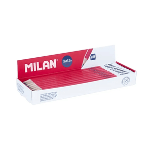 Milan Nata 624 Caja Expositora con 24 Lapices de Grafito HB - Forma Cuadrada - Mina de Trazo Uniforme y Resistente a la Rotura - Cuerpo de Color Rosa/