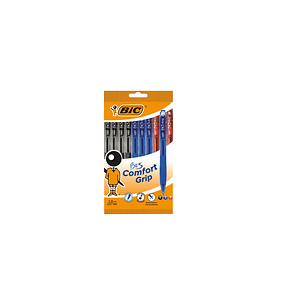 Bic Bu3 Pack de 10 Boligrafos Retractiles - Punta Media de 1mm - Trazo 0.32mm - Grip de Goma - Escritura mas Fluida - Colores Surtidos