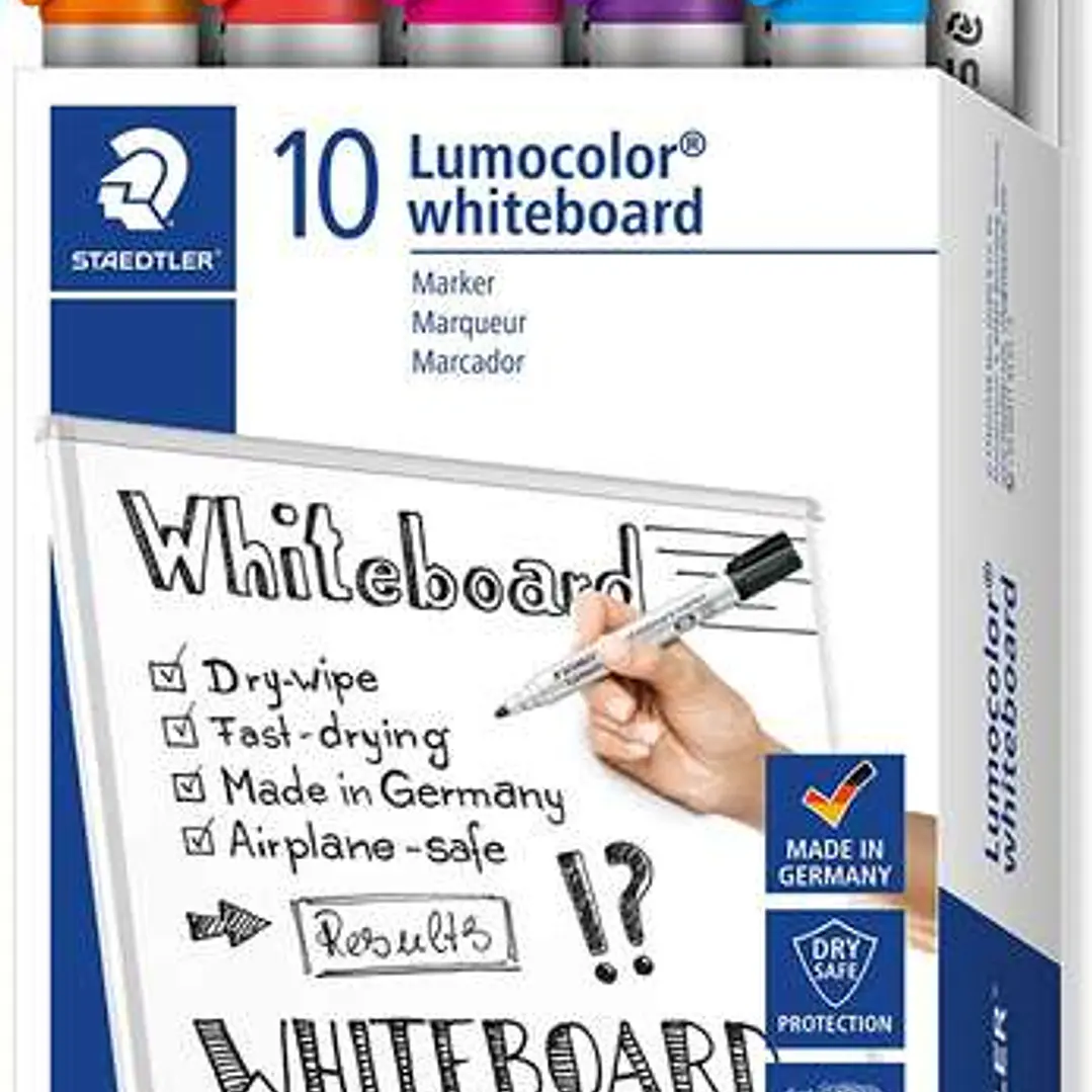 Staedtler Lumocolor 351 Pack de 10 Marcadores para Pizarra Blanca - Punta 2mm Aprox - Secado Rapido - Colores Surtidos 1