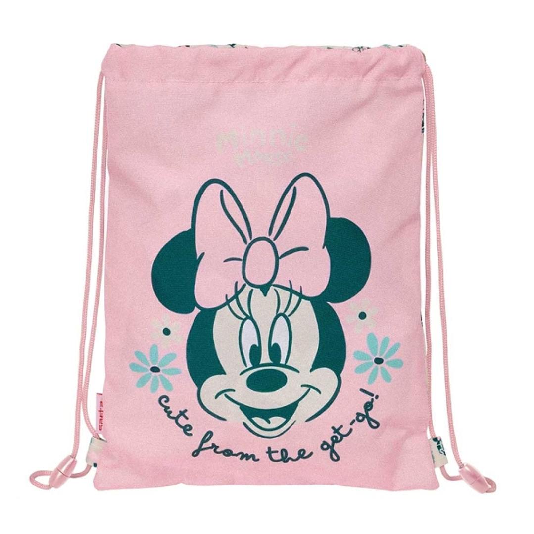 Safta Minnie Mouse Minty Saco Plano - Bolsillo con Cremallera - Cierre con Cordones - Cierre de seguridad - 3L - 260x10x340mm - Color Rosa Pastel 1