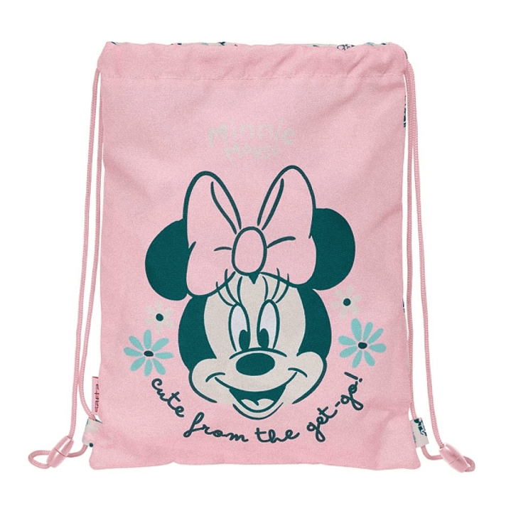 Safta Minnie Mouse Minty Saco Plano - Bolsillo con Cremallera - Cierre con Cordones - Cierre de seguridad - 3L - 260x10x340mm - Color Rosa Pastel 1