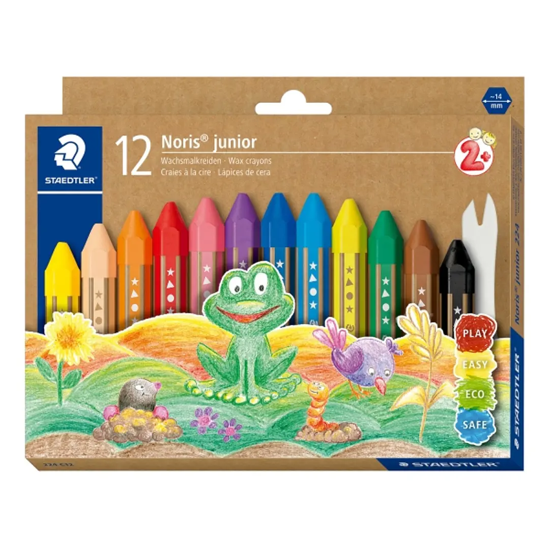 Staedtler Noris Junior Pack de 12 Ceras de Colores Extragruesas - Forma Hexagonal - Colores Surtidos 1