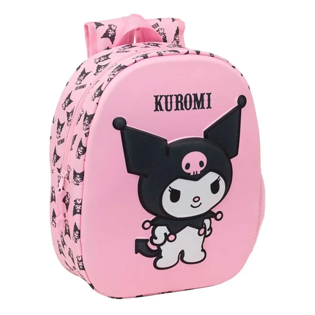 Safta Kuromi Mochila 3D de 8.64L - Portabotellas - Tarjeta de Identificacion Personal - Hombreras Acolchadas - 27x33x10cm - Color Rosa Pastel 1