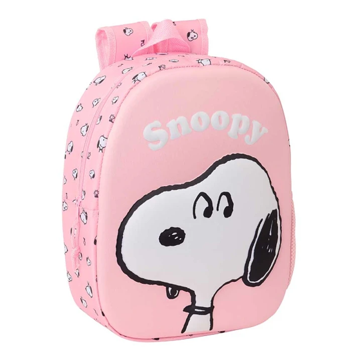 Safta Snoopy Mochila 3D de 8.64L - Portabotellas - Tarjeta de Identificacion Personal - Hombreras Acolchadas - 27x33x10cm - Color Rosa Pastel 1