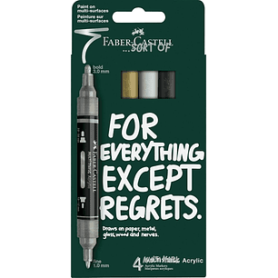 Faber-Castell Multimark Acrylic Mirror Pack con 4 Rotuladores Acrilicos Doble Punta Efecto Espejo - Puntas Redondas de 1mm y 3mm - Tinta Acrilica a Ba