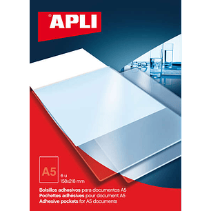 Apli Bolsillos Adhesivos A5 - Bolsillo Adicional para Documentos e Imagenes - 6 Unidades por Bolsa