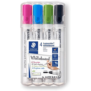 Staedtler Lumocolor 351 Pack de 4 Marcadores para Pizarra Blanca - Secado Rapido - Colores Surtidos