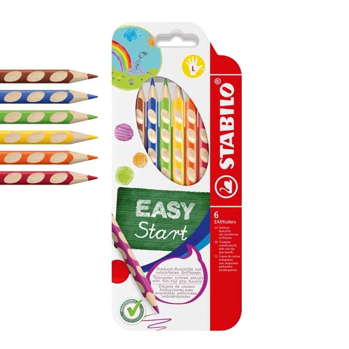 Stabilo Easycolors Pack con 6 Lapices de Colores Ergonomicos - Mina de 4.2mm - Forma Triangular - Uso Zurdo - Colores Surtidos 1