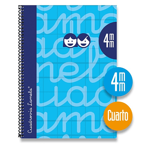 Lamela Cuaderno Espiral con 80 Hojas de 70g/m2 con Margen - Formato Cuarto - Pauta Cuadrovia de 4mm - Cubierta Extra Dura - Papel Offset Blanco Extra 