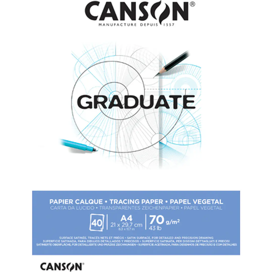 Canson Graduate Vegetal Bloc Encolado de 40 Hojas A4 - 75g - Color Blanco 1