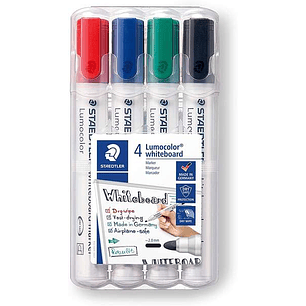 Staedtler Lumocolor 351 Pack de 4 Marcadores para Pizarra Blanca - Secado Rapido - Colores Surtidos