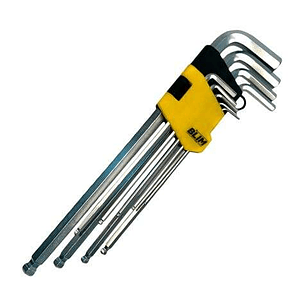 Blim Juego Llaves Allen Largas de Bola - Tamaño 1.5-2-2.5-3-4-5-6-8-10 mm - Acero Cromo Vanadio Tratado y Templado - Extremo de Bola Hasta 25º - Acaba